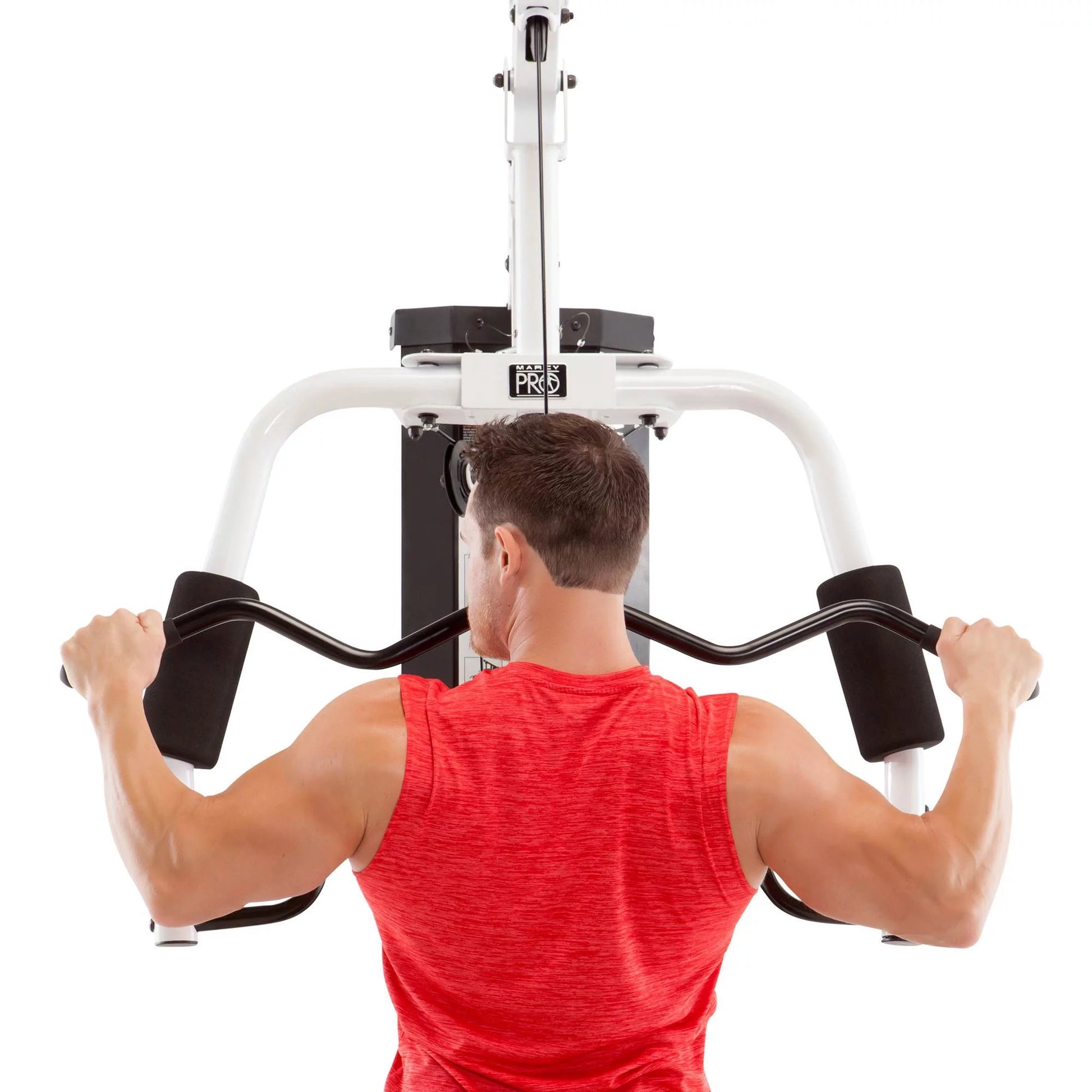 Home gym workout station with weights from Fitness Essentials, fully body training system for strength and fitness at home.