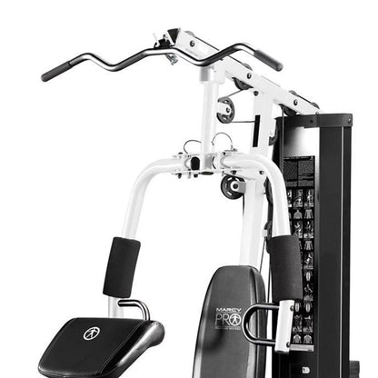 Fitness Essentials home gym workout station with weights for full-body training, featuring adjustable resistance and multiple exercise options.