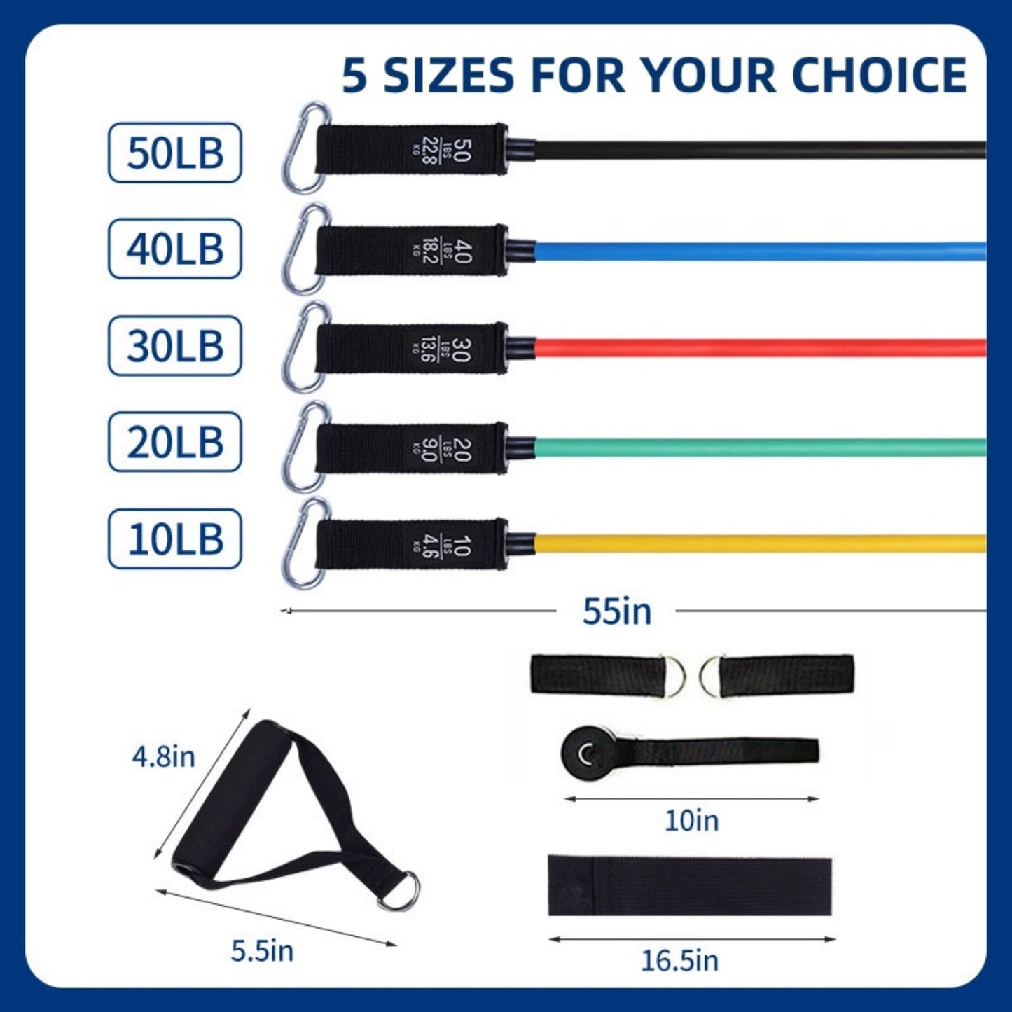Fitness Essentials professional resistance bands set with handles for stretching, strength training, and home fitness exercises.