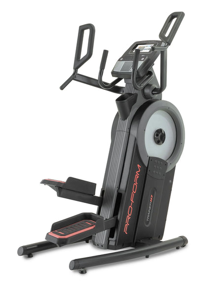 Fitness Essentials Trainer H7 iFit-enabled elliptical with 7-inch touchscreen display and built-in fan for a full-body workout.