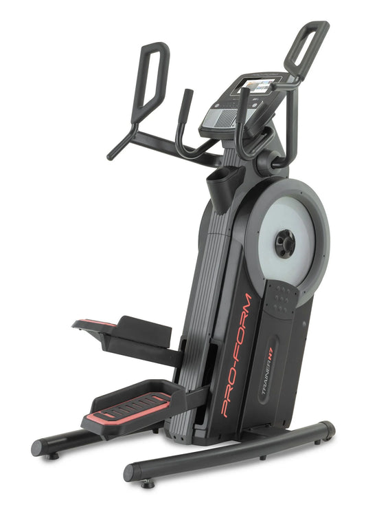 Fitness Essentials Trainer H7 iFit-enabled elliptical with 7-inch touchscreen display and built-in fan for a full-body workout.