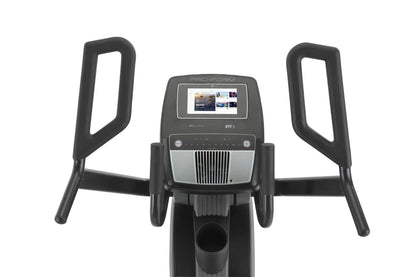 Fitness Essentials Trainer H7 elliptical with 7-inch touchscreen display and built-in fan for customized workouts.
