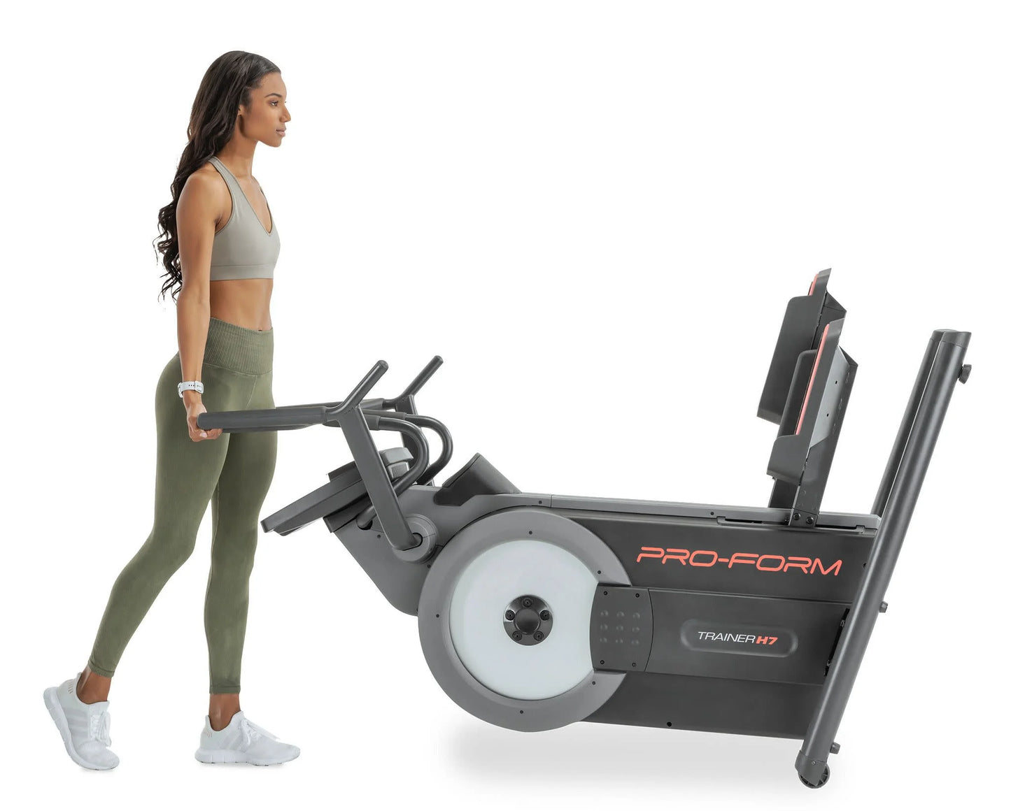 Fitness Essentials Trainer H7 elliptical with 7-inch touchscreen display and built-in fan for a full-body workout.