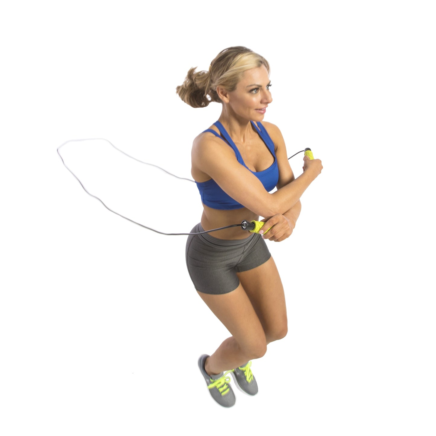 Fitness Essentials Pro Speed Jump Rope with 9ft adjustable PVC rope and padded foam grips for cardio and endurance training.