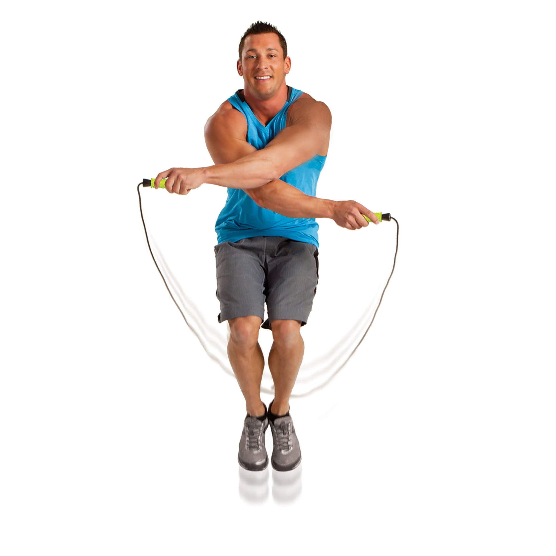 Fitness Essentials Pro Speed Jump Rope, 9ft adjustable PVC rope with padded foam grips for cardio and endurance training.