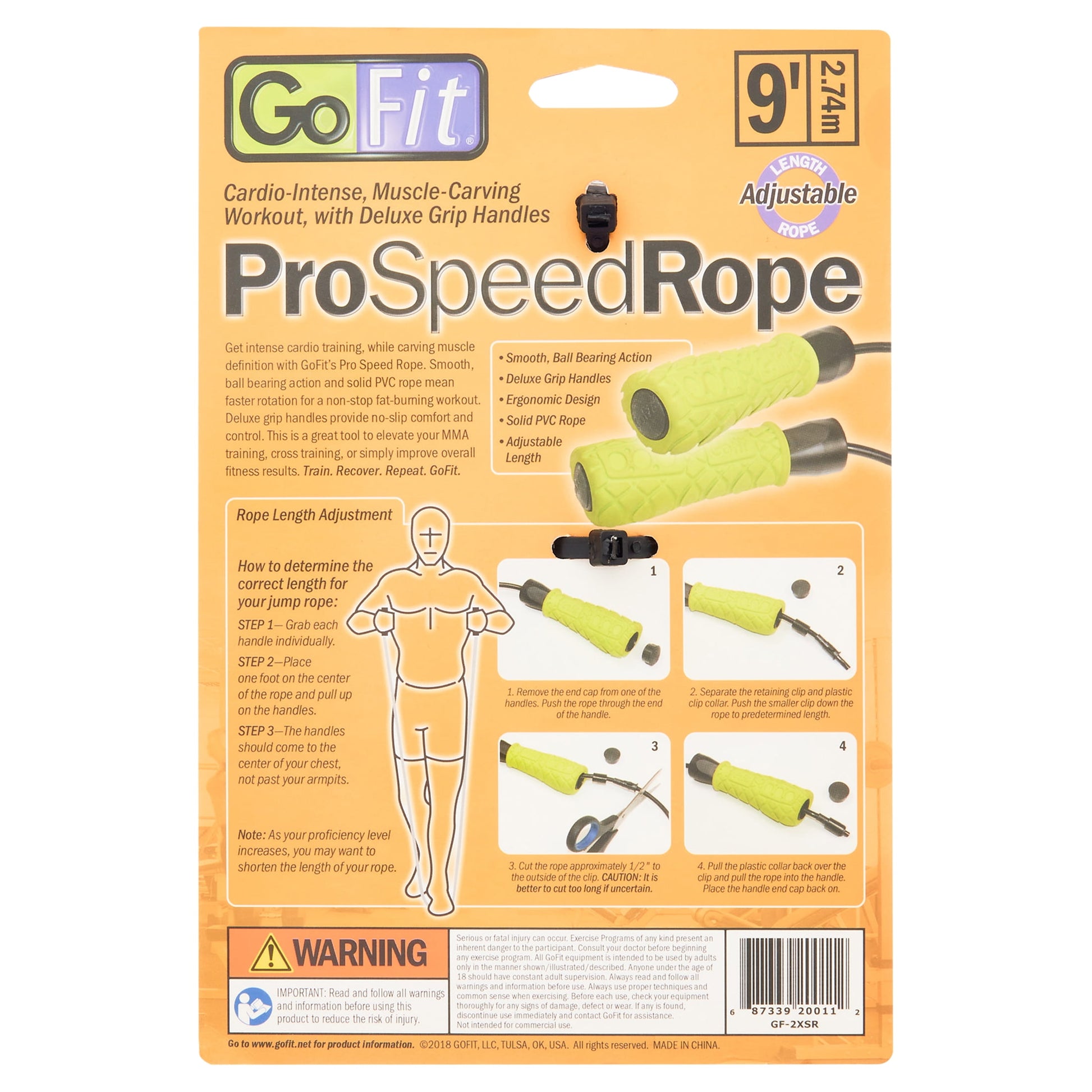 Fitness Essentials Pro Speed Jump Rope with 9ft adjustable PVC rope and padded foam grips for cardio and endurance training.