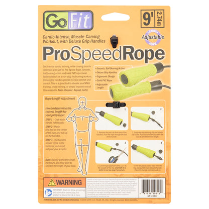 Fitness Essentials Pro Speed Jump Rope with 9ft adjustable PVC rope and padded foam grips for cardio and endurance training.