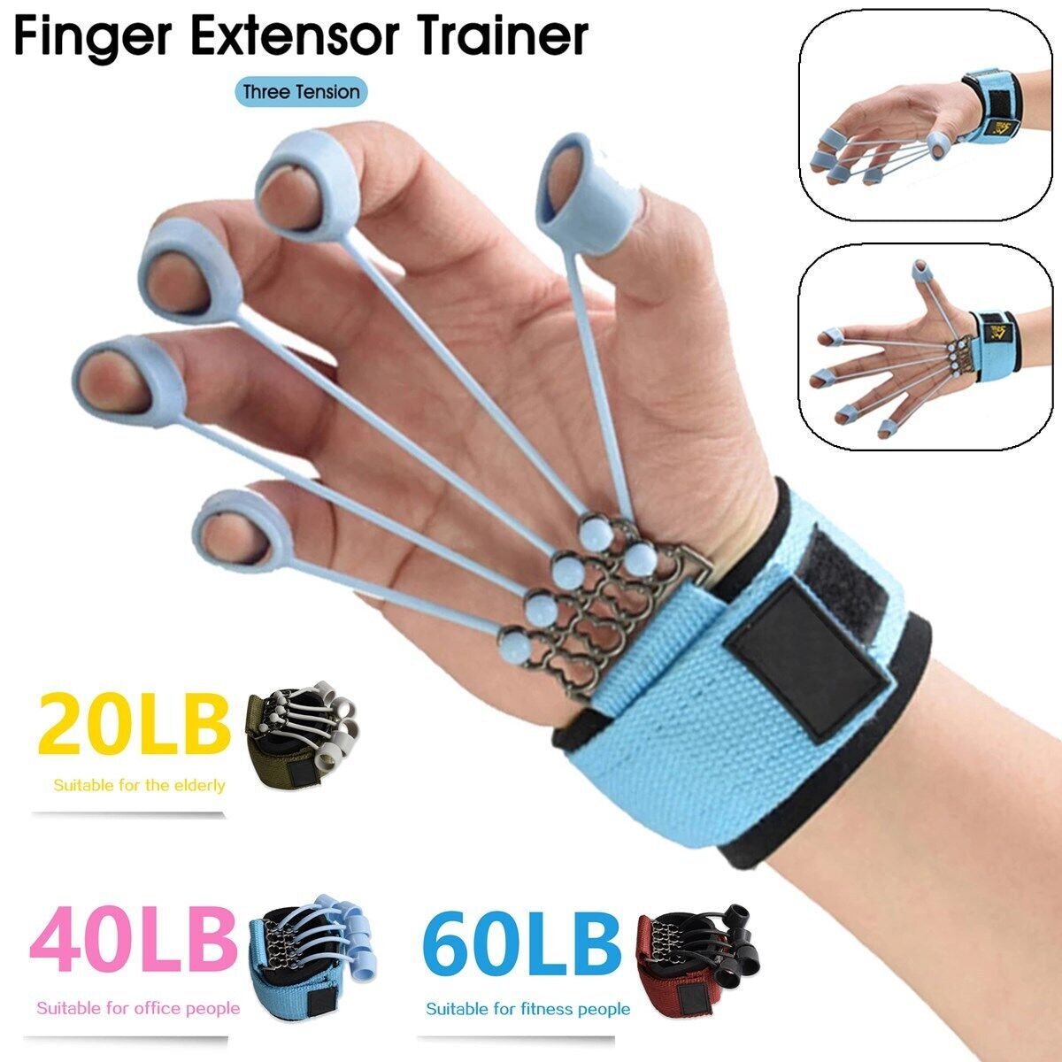 Green hand resistance bands finger stretcher exerciser for grip strength training, 20lbs from Fitness Essentials.
