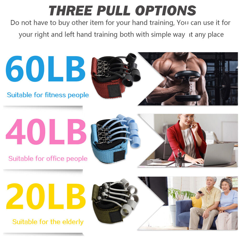 Green Fitness Essentials hand resistance bands for finger stretching and grip strengthening, 20lbs extensor exerciser.
