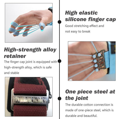 Green hand resistance bands by Fitness Essentials, finger stretcher and grip strengthener for finger and hand exercise.