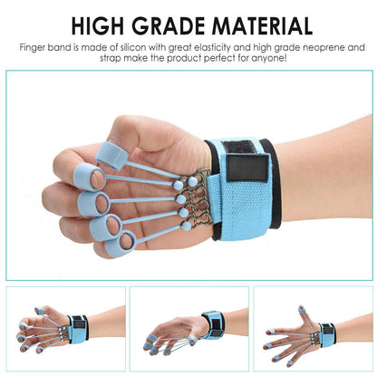 Green hand resistance bands finger stretcher exerciser for grip strength, from Fitness Essentials, 20lbs extensors for finger and hand training.