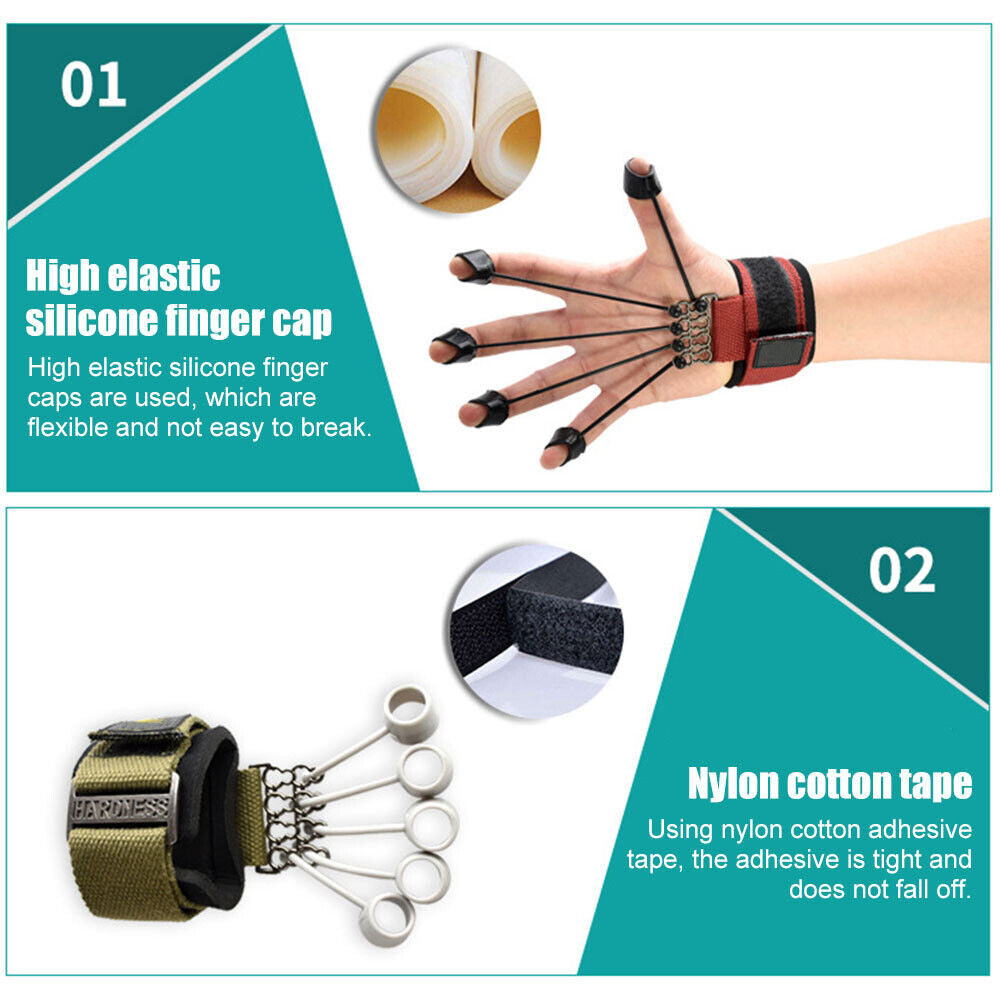Green Fitness Essentials hand resistance bands finger stretcher and grip strengthener for finger extension and hand exercise.