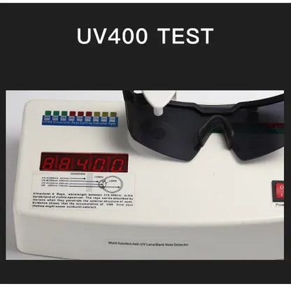 Photochromic polarized safety sunglasses for men and women, oversized vintage aviator style with UV400 protection.