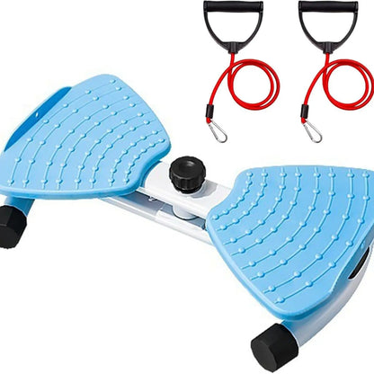 Pink 2-in-1 Waist Twister and Leg Step Trainer with resistance bands for full-body, low-impact home workout by Fitness Essentials.