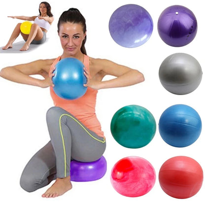 Pink 25cm Fitness Essentials yoga ball used for Pilates, core training, and home workouts, shown in a workout setting.