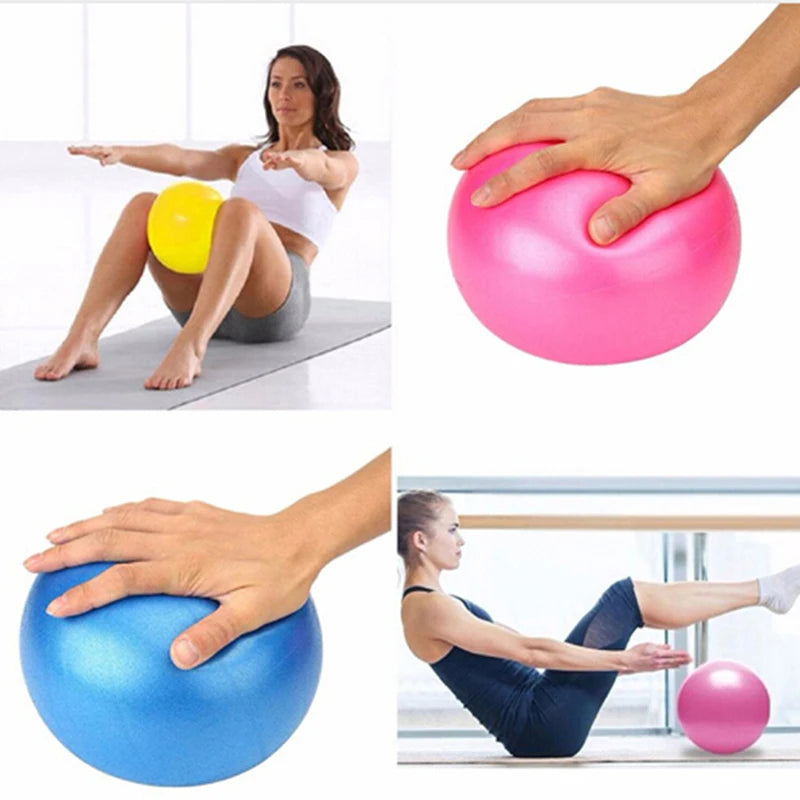 Pink 25cm Fitness Essentials yoga ball used for Pilates, core training, and home workouts.