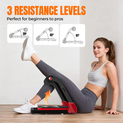 Red RELIFE REBUILD YOUR LIFE sit-up machine by Fitness Essentials for core workouts, abdominal crunches, and roll-ups at home gym.