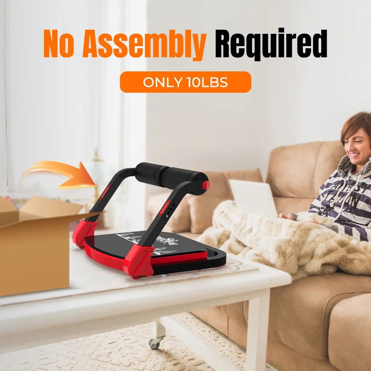 Red RELIFE REBUILD YOUR LIFE sit-up machine by Fitness Essentials for core workouts, abdominal crunches, and roll-ups at home.