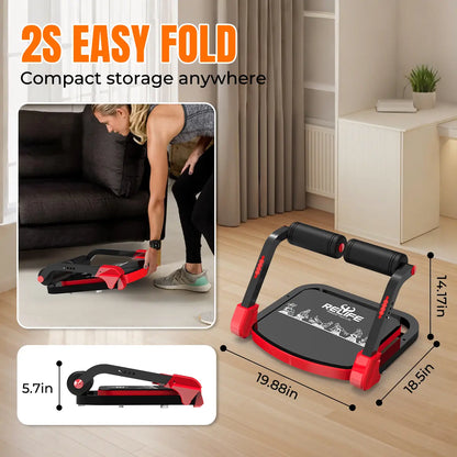 Red RELIFE REBUILD YOUR LIFE Sit-Up Machine by Fitness Essentials for core workouts, abdominal crunches, and roll-up exercises at home.