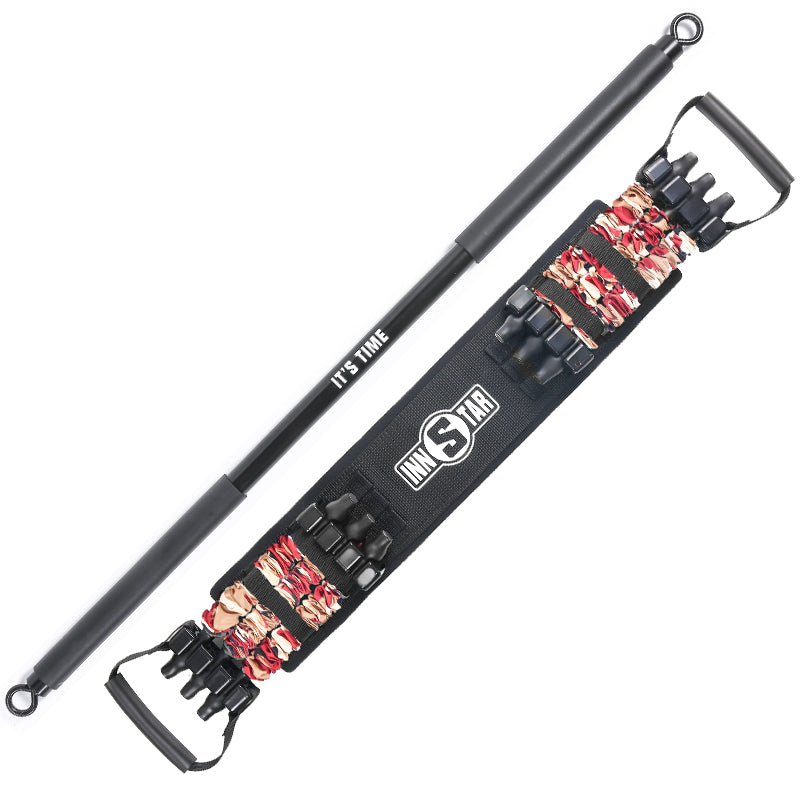 Red removable chest expander resistance band from Fitness Essentials for bench press and strength training exercises.