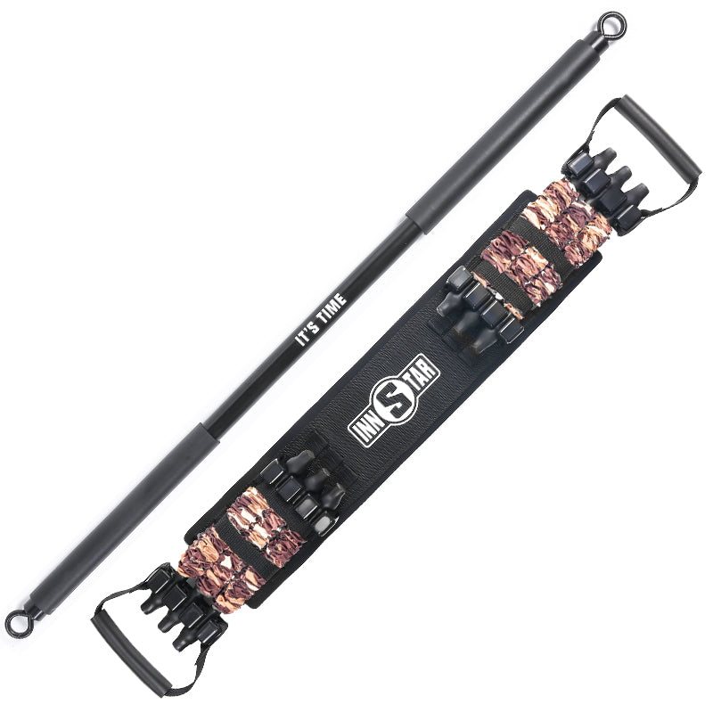 Red removable chest expander bench press resistance band from Fitness Essentials, showing the adjustable handles and flexible band.