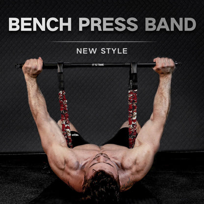 Red removable chest expander resistance band from Fitness Essentials, used for bench press and upper body workouts.