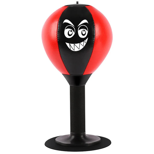 Red stress reliever punching bag toy for children with suction cup, desk boxing ball to reduce tension and promote focus.