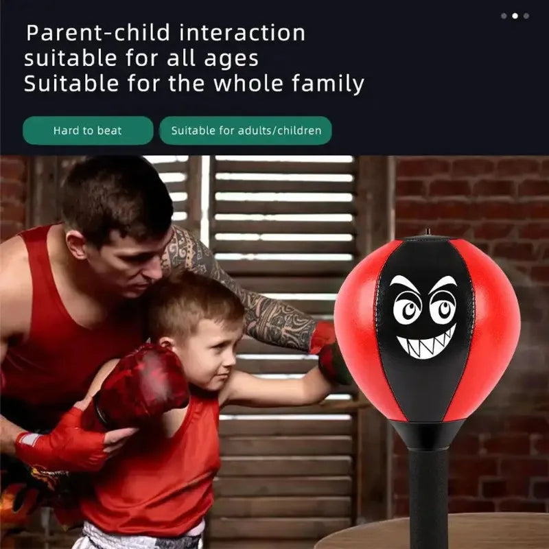 Fitness Essentials red children's stress reliever punching bag with suction cup, desk boxing punch ball, and tension-reducing toy.