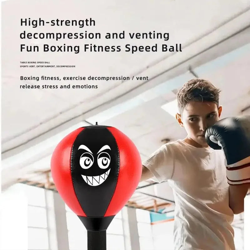 Red stress reliever punching bag toy with suction cup, designed for kids to reduce tension and promote fun desk boxing activities.