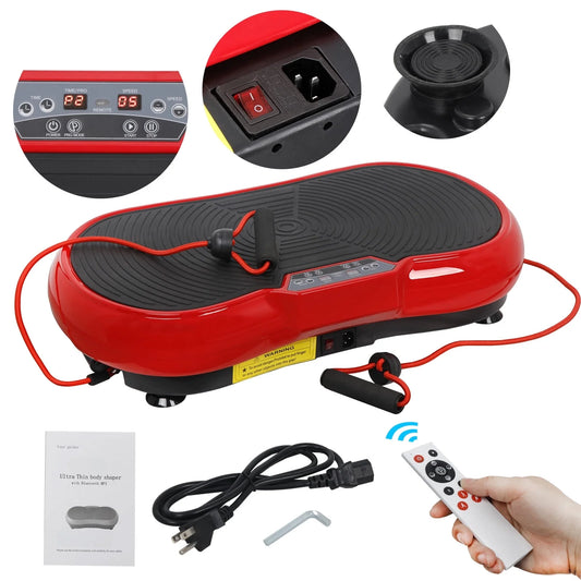 Red Fitness Essentials vibration plate exercise machine for full body workout, featuring Bluetooth connectivity.