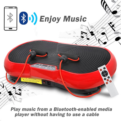 Red Fitness Essentials vibration plate exercise machine for full body workouts with Bluetooth connectivity, ideal for home use.