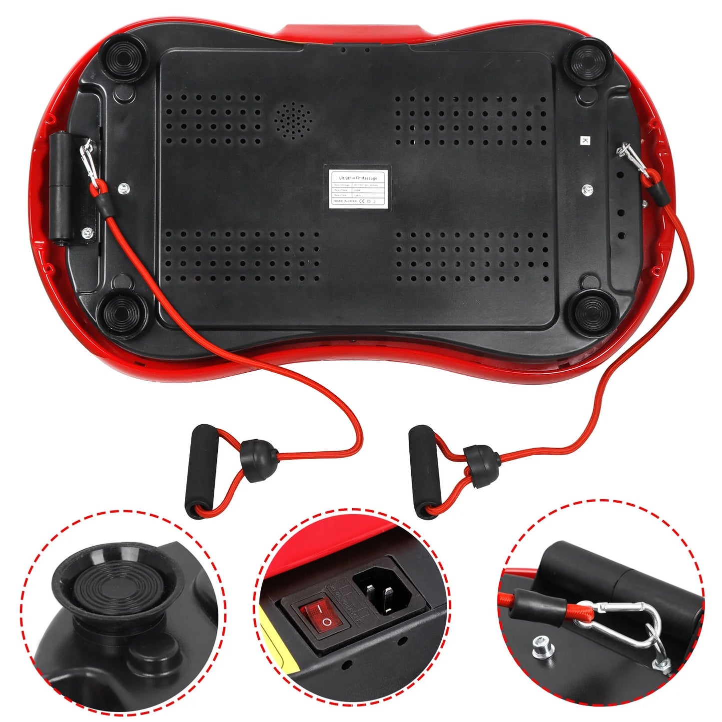 Red Fitness Essentials vibration plate exercise machine for full body workout with Bluetooth, ideal for home fitness training.