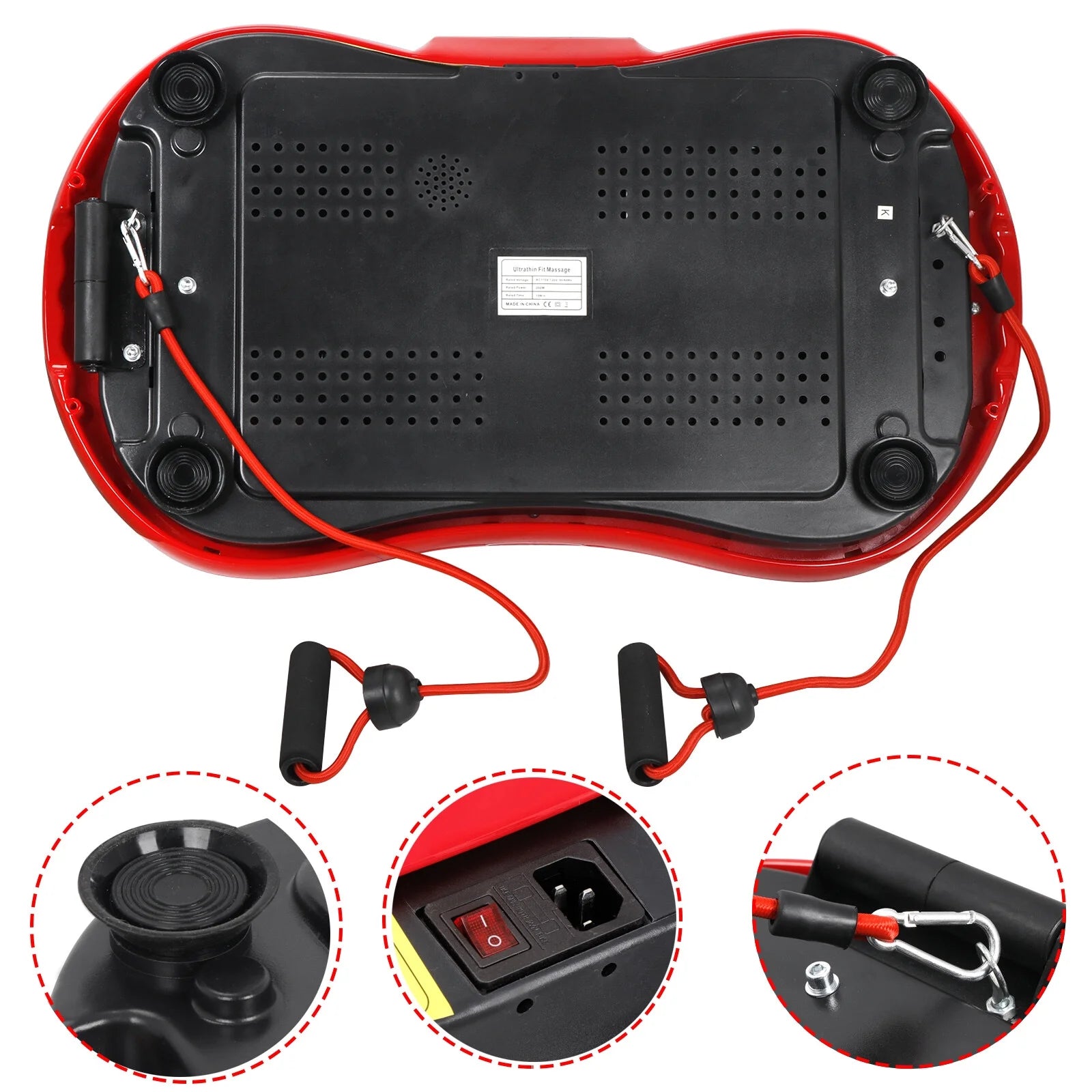 Red Fitness Essentials vibration plate exercise machine for full body workout with Bluetooth, ideal for home fitness training.