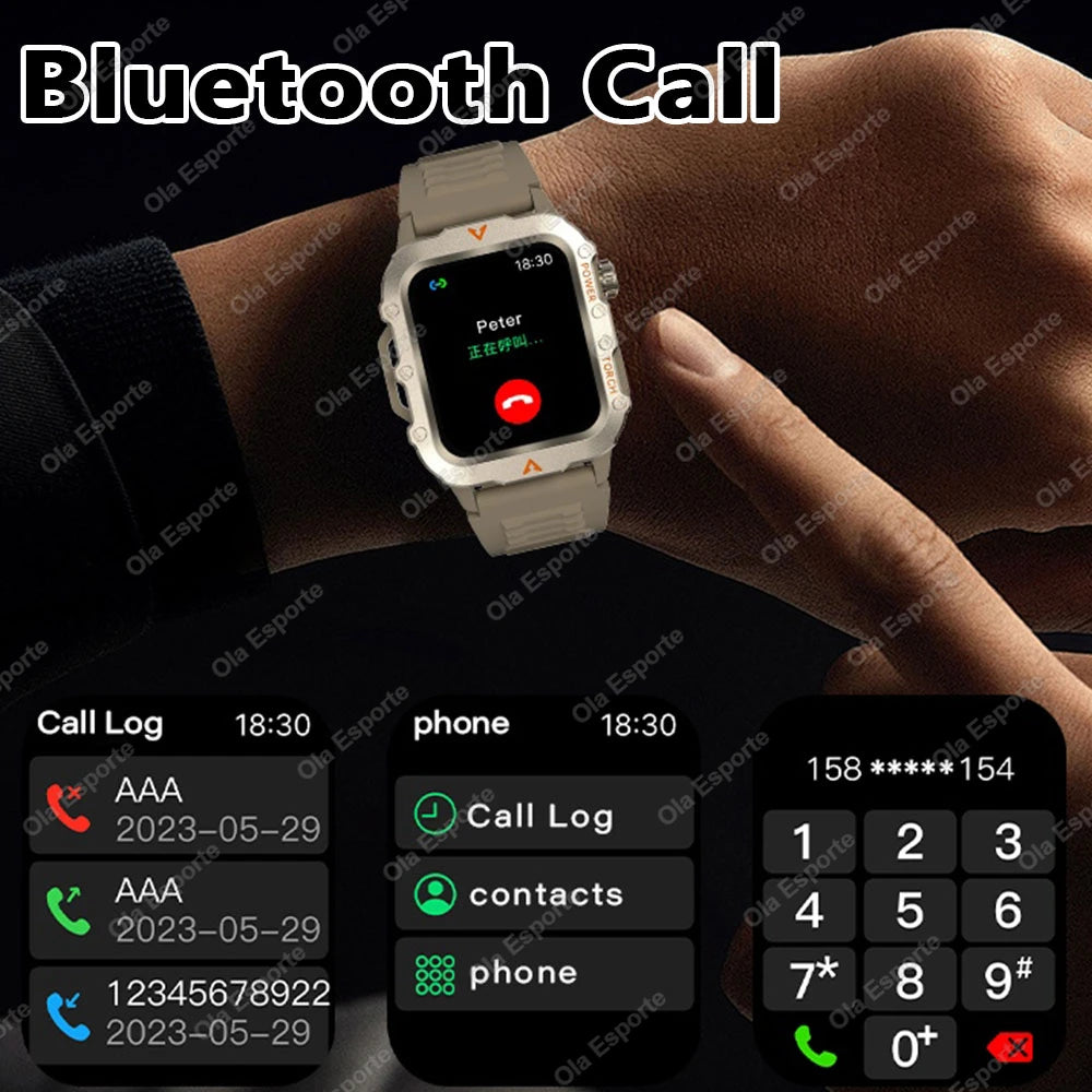 Fitness Essentials men's sports smart watch with 1.71-inch screen, blood oxygen monitor, Bluetooth, LED flashlight, and multi-sport features.