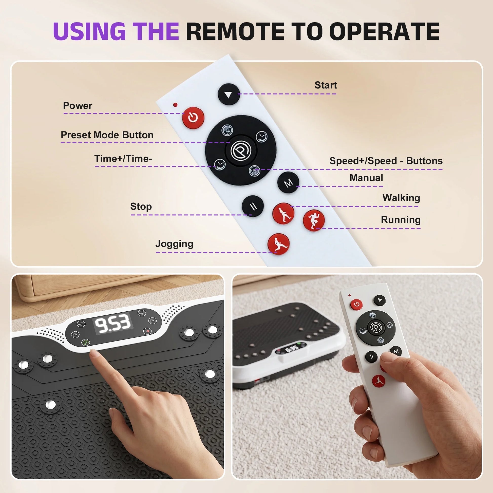 White Fitness Essentials vibration plate exercise machine with LCD display for full-body workout and fitness vibration training platform