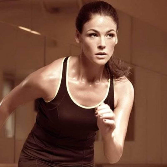 Racerback fitness tank top for women in black, perfect for workouts and active routines.