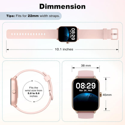 Fitpolo smart watch for women with 1.8-inch touchscreen, fitness tracker, heart rate, SpO2, sleep monitor, waterproof, for Android and iPhone