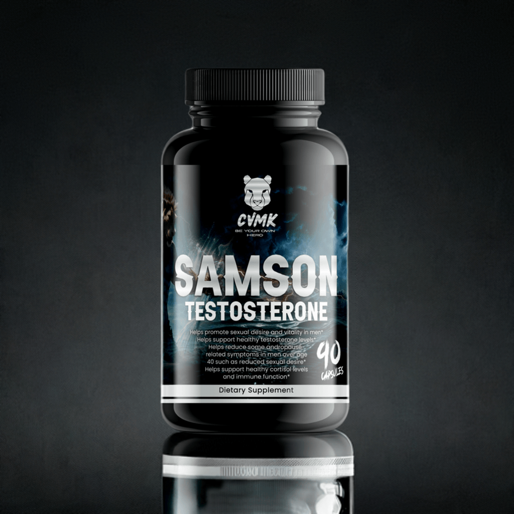 Samson active lifestyle dietary supplement bottle designed to support wellbeing and energy levels.