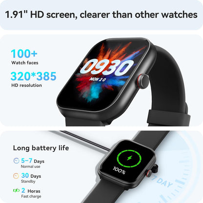Gydom fitness tracker smartwatch with 1.91-inch display, heart rate, blood oxygen, sleep monitor, step counter, and IP68 waterproof.
