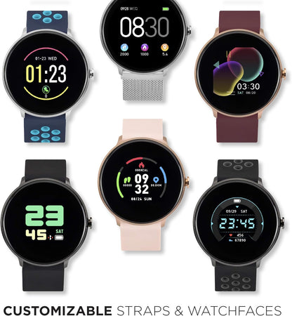 iTouch Sport Smartwatch with touch screen, fitness tracker, heart rate monitor, step counter, sleep monitor, waterproof for women and men