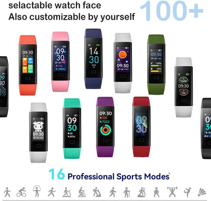 Black Jawploy fitness tracker with heart rate monitor, step counter, sleep monitor, and IP68 waterproof design for men and women.