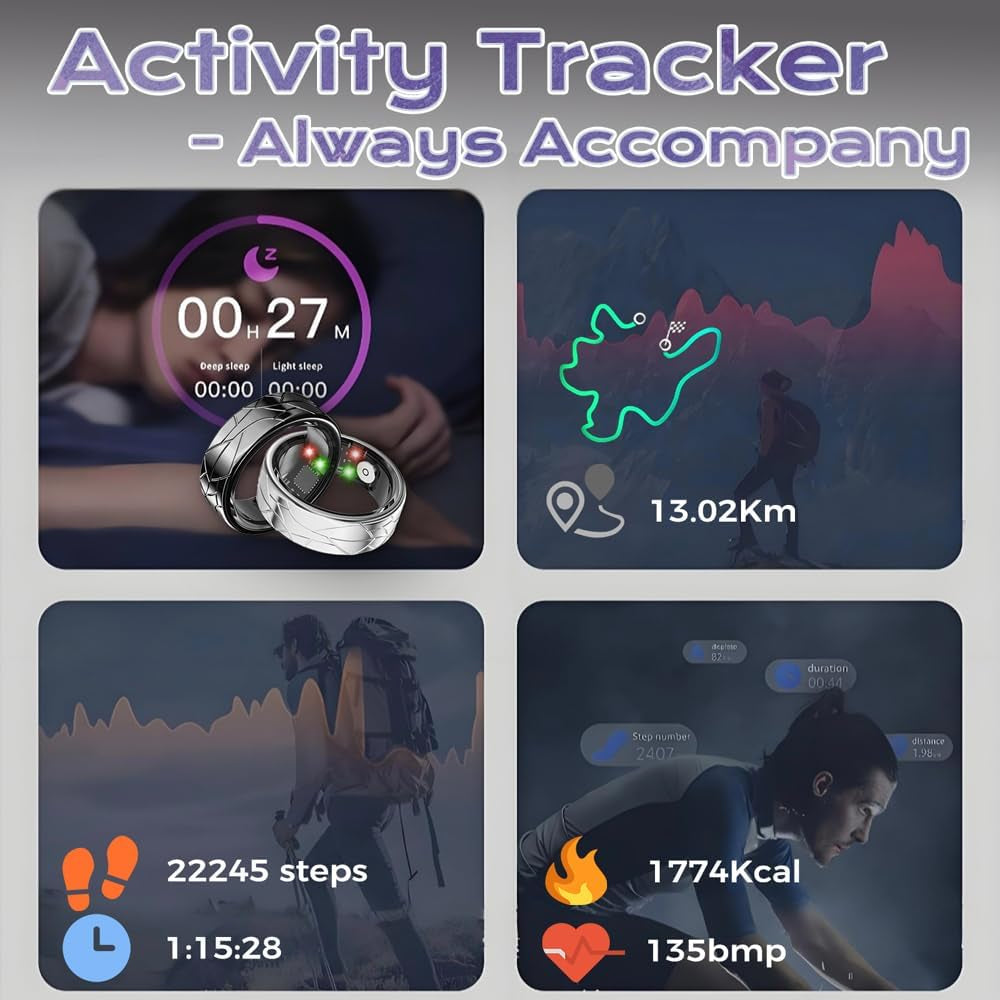 Jawploy Gold Smart Ring Fitness Tracker with sleep and heart rate monitoring, waterproof activity tracker, steps counter, and gesture controls.