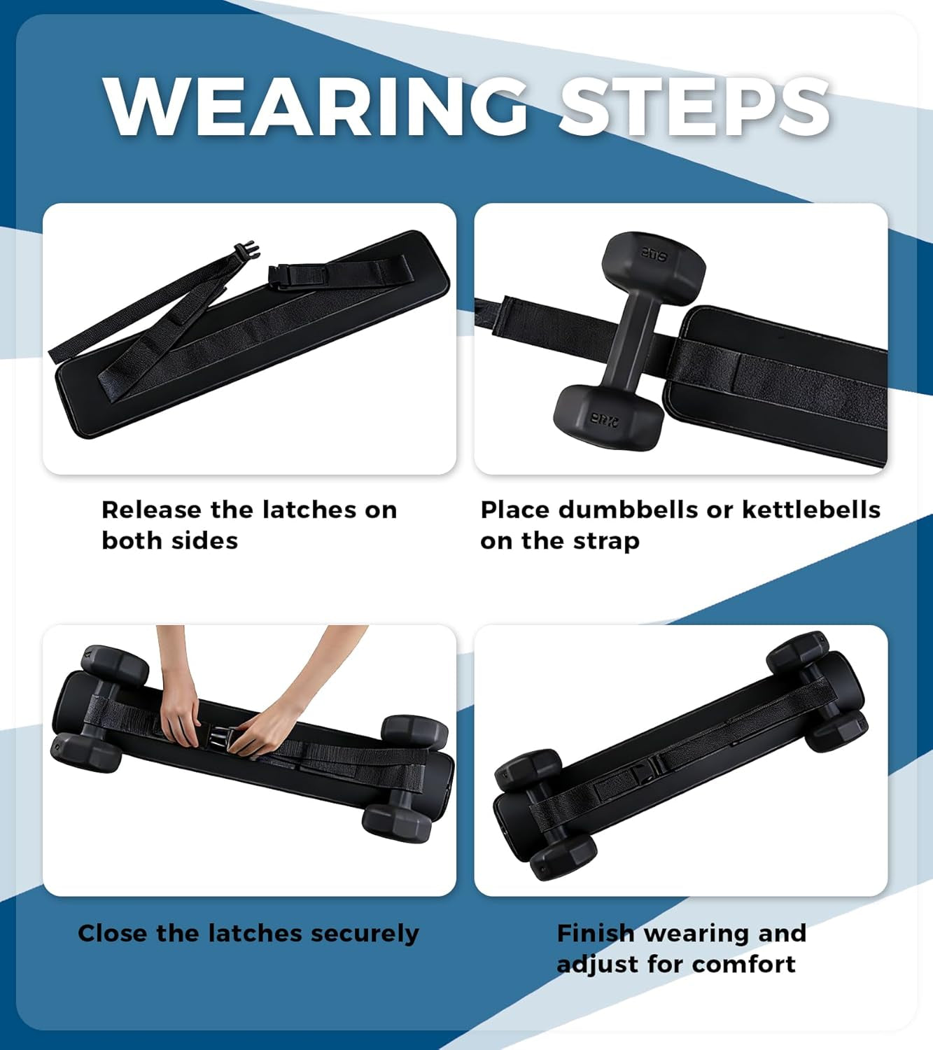 LuckyOPERA black hip thrust belt with slip-resistant padding, adjustable for dumbbells, kettlebells, and plates, for home and gym workouts.