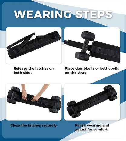 LuckyOPERA black hip thrust belt with slip-resistant padding, adjustable for dumbbells, kettlebells, and plates, for home and gym workouts.