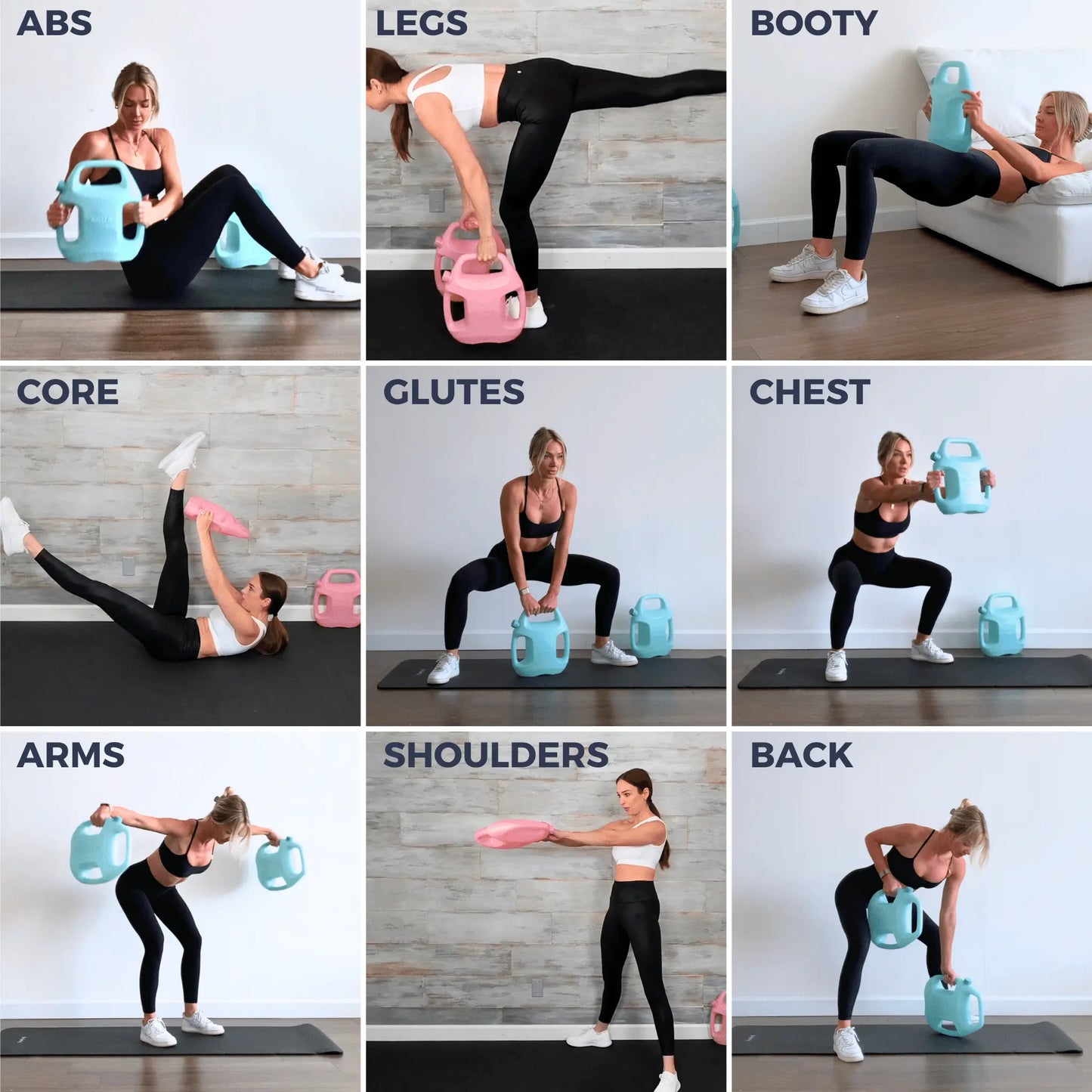 Set of two water-filled adjustable weights from My Store 2, 2 to 11 lbs, with aqua and pink color, for strength training and workouts.