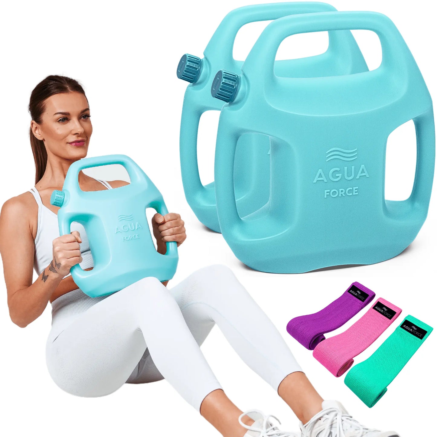 Set of two water-filled adjustable weights from My Store 2, pink and aqua, weighing 2-11 lbs for strength training.