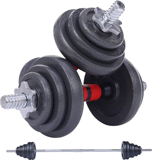 Adjustable dumbbells and barbell weight set from My Store 2 with anti-slip handles, suitable for home gym, office, and fitness.