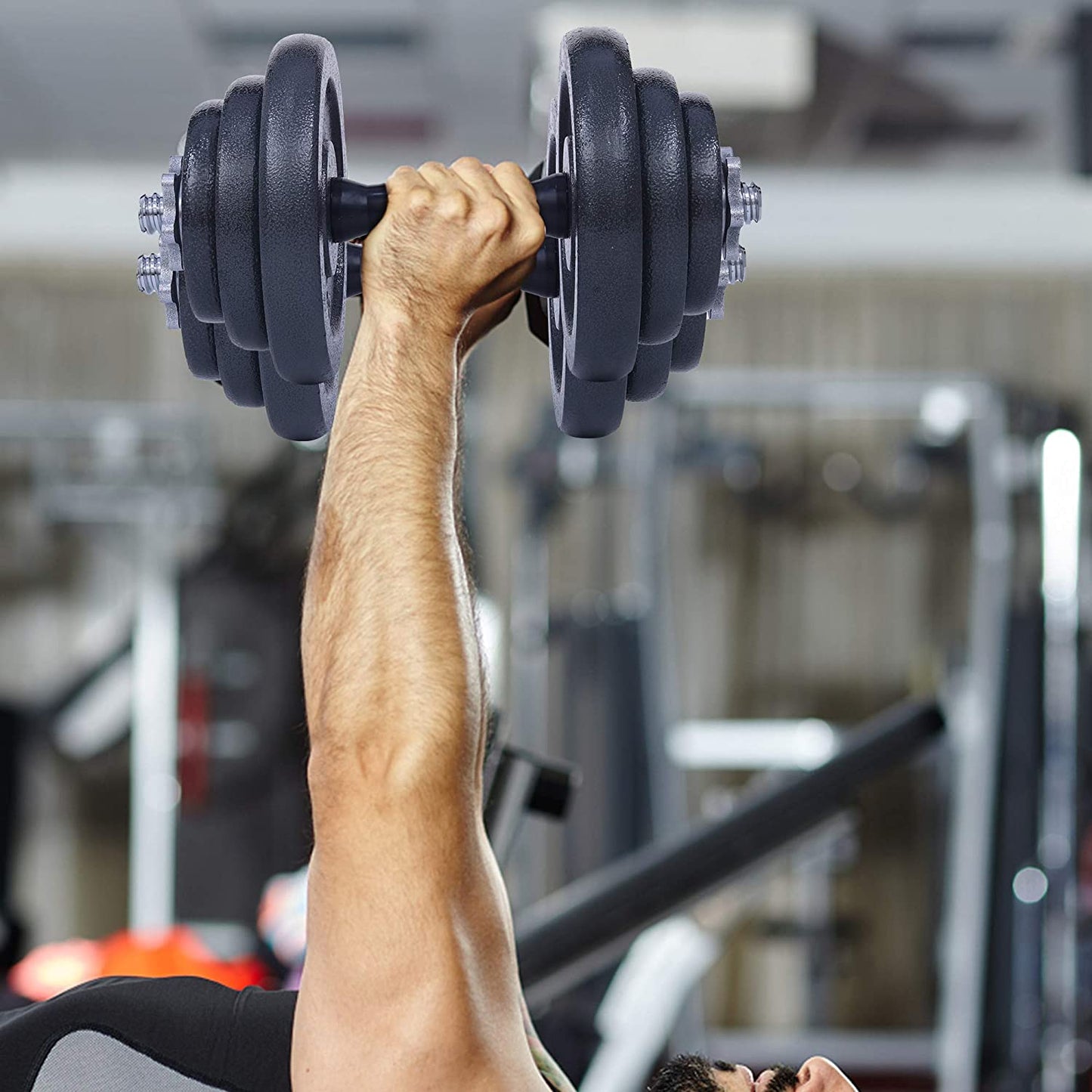 Adjustable dumbbells and barbell weight set with anti-slip handles, suitable for home gym, office, and all-purpose fitness training.