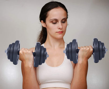 Adjustable dumbbells and barbell weight set from My Store 2 with anti-slip handles, suitable for home gym, office, and fitness use.