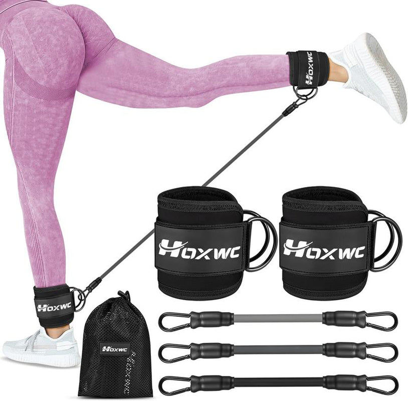 Black ankle resistance band set from My Store 2, includes multiple elastic bands for leg and ankle exercises.